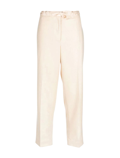 Shop Jil Sander Trouser 01 Drawstring Cropped Aw 18 - Non-muesling Wool Flannel In Quinoa