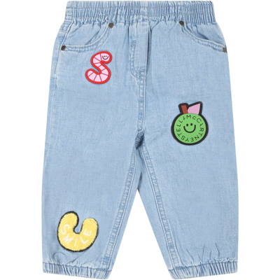 Shop Stella Mccartney Light-blue Jeans For Babykids With Patches In Denim
