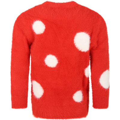 Shop Stella Mccartney Red Cardigan For Girl With White Polka Dots