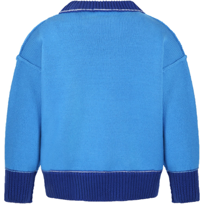 Shop Palm Angels Light-blue Sweater For Boy With Bear Logo In Light Blue