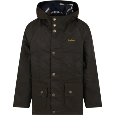 Shop Barbour Green Jacket For Boy With Yellow Logo
