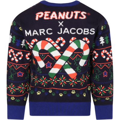 Shop Little Marc Jacobs Multicolor Sweater For Kids With Snoopy In Blue