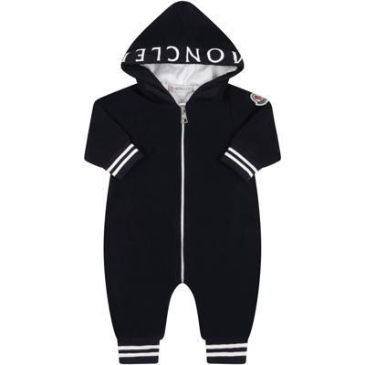 Shop Moncler Blue Romper For Baby Boy With Logo Patch