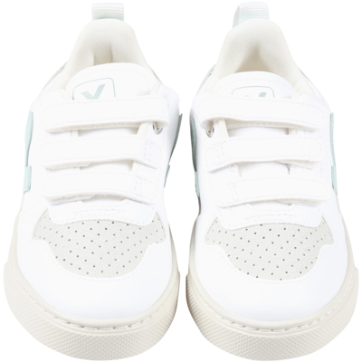 Shop Veja White Sneakers For Kids With Aqua Green Details And Logo