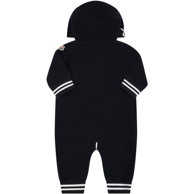 Shop Moncler Blue Romper For Baby Boy With Logo Patch