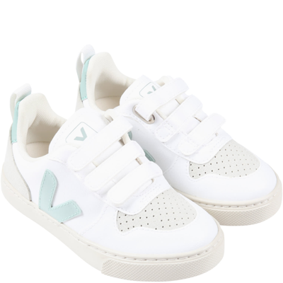 Shop Veja White Sneakers For Kids With Aqua Green Details And Logo