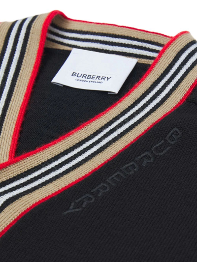 Shop Burberry Black Wool Cardigan In Nero