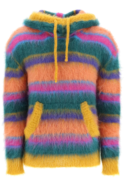 Shop Marni Mohair Blend Hooded Sweater In Orange,green,yellow