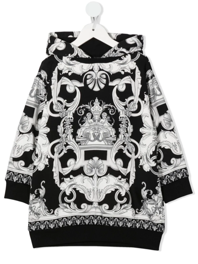 Shop Versace Baroque-print Hooded Sweater Dress In Black