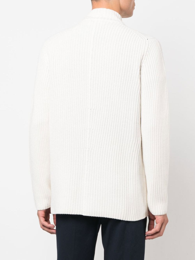 Shop Brunello Cucinelli Double-breasted Ribbed-knit Cardigan In White
