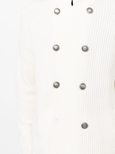 Shop Brunello Cucinelli Double-breasted Ribbed-knit Cardigan In White