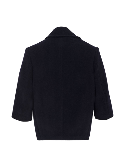 Shop Saint Laurent Double-breasted Wool Coat In Blue