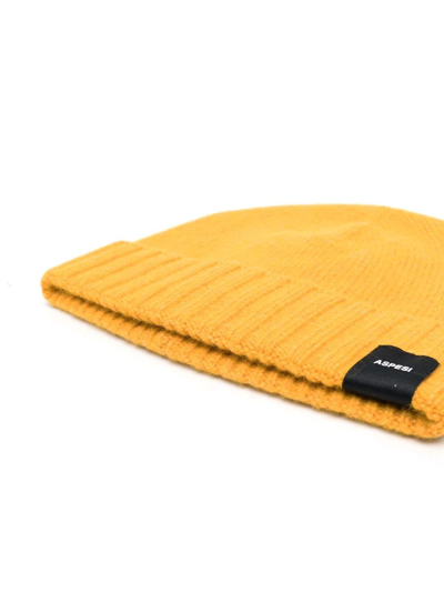 Shop Aspesi Ribbed Knit Beanie Hat In Yellow