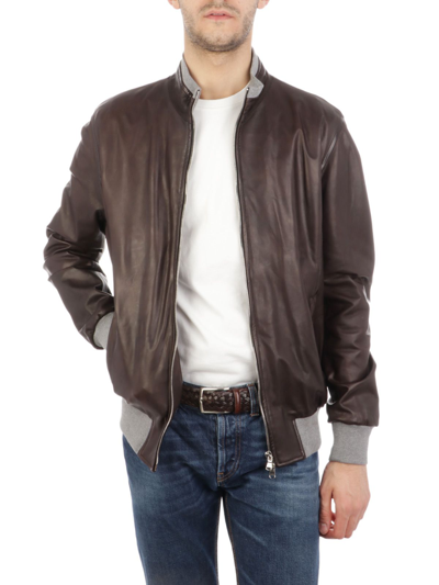 Shop Barba Men's  Brown Leather Outerwear Jacket