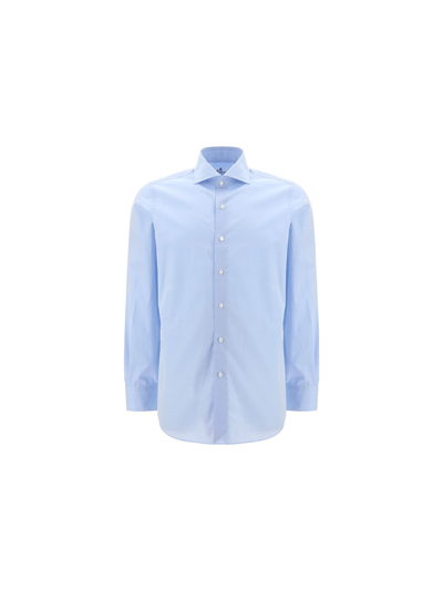 Shop Finamore Men's  Light Blue Other Materials Shirt In #add8e6