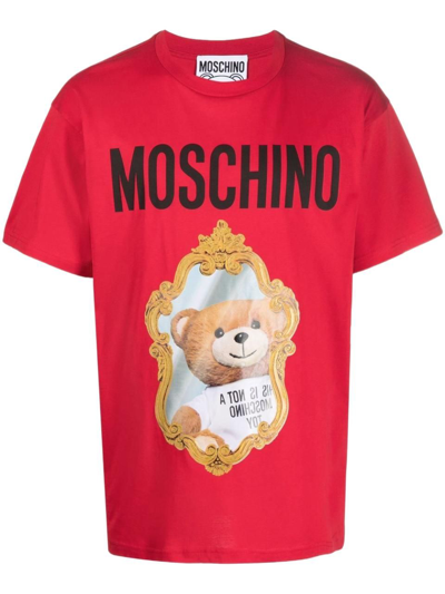 Shop Moschino Men's  Red Other Materials T Shirt