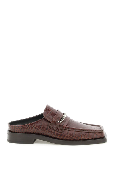 Shop Martine Rose Croco Embossed Leather Loafers Mules In Brown