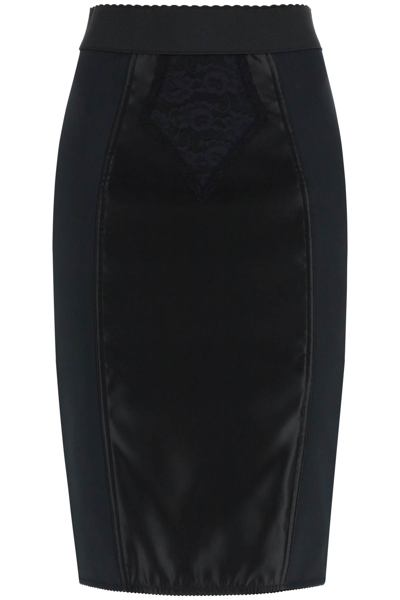 Shop Dolce & Gabbana Powernet And Satin Midi Skirt In Black