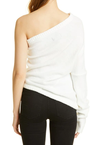 Shop Rta Athena One-shoulder Drawstring Ruched Sweater In White