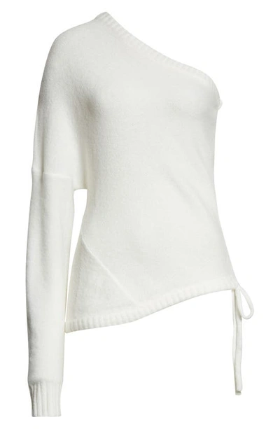 Shop Rta Athena One-shoulder Drawstring Ruched Sweater In White
