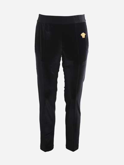 Shop Versace Black Track Pants With Medusa Plaque From