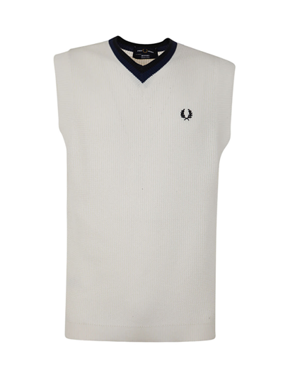 Shop Fred Perry Fp V-neck Knitted Tank Top In Ecru