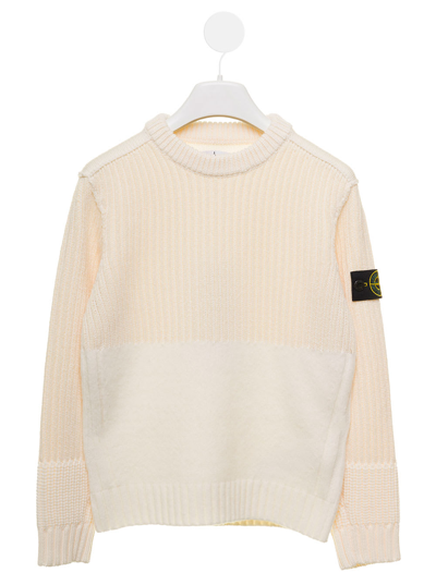 Shop Stone Island Junior Sweater With Application In Mixed Wool Ivory Kids Stone Island Kids In White