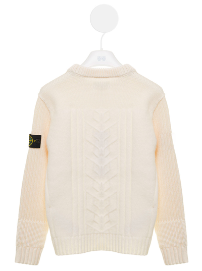 Shop Stone Island Junior Sweater With Application In Mixed Wool Ivory Kids Stone Island Kids In White
