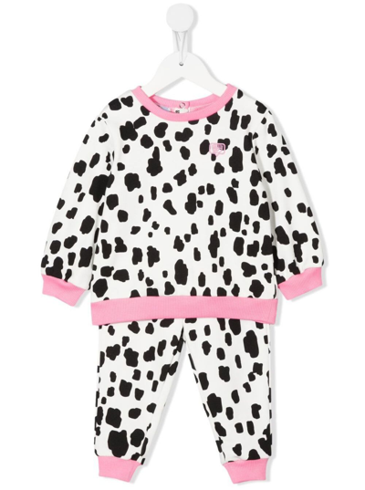 Shop Chiara Ferragni White / Black / Pink Sweatshirt And Jogger Set In Dalmatian Cotton In Multicolor