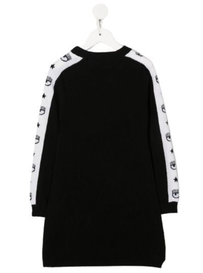 Shop Chiara Ferragni Black Sweater Dress In Wool Blend With White Band With Logo