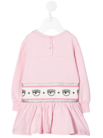 Shop Chiara Ferragni Light Pink Sweater Dress In Cotton With Embossed Logo On The Waist