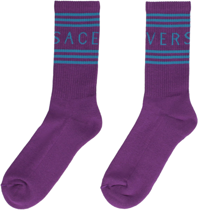 Shop Versace Logo Cotton Blend Socks In Purple