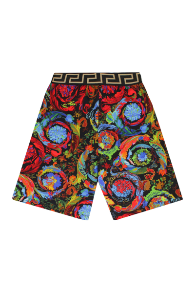 Shop Young Versace Printed Cotton Shorts In Multicolor