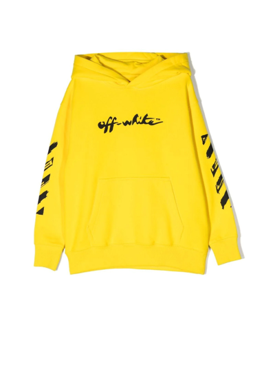 Shop Off-white Ow Script Hoodie In Yellow Black