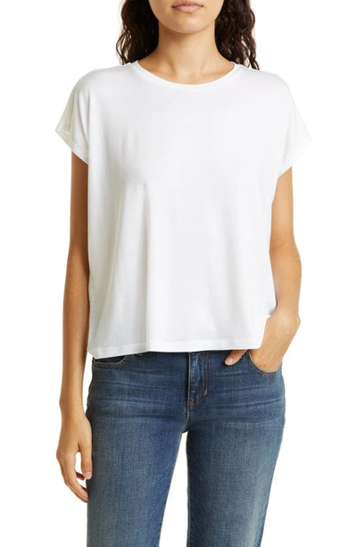 Shop Eileen Fisher Crewneck Boxy Stretch Jersey T-shirt In White