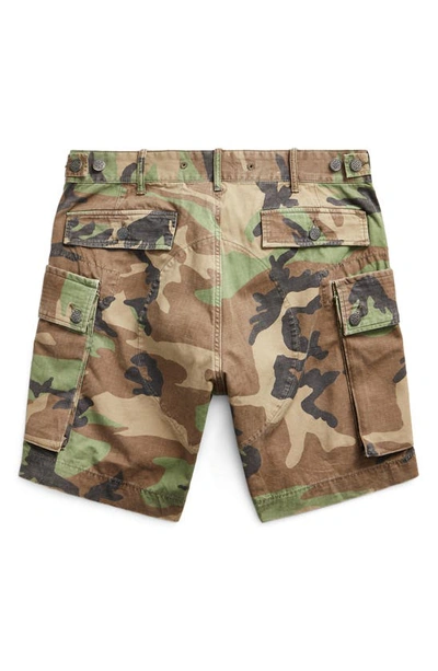 Shop Double Rl Camouflage Ripstop Cotton Cargo Shorts In Woodland Camo