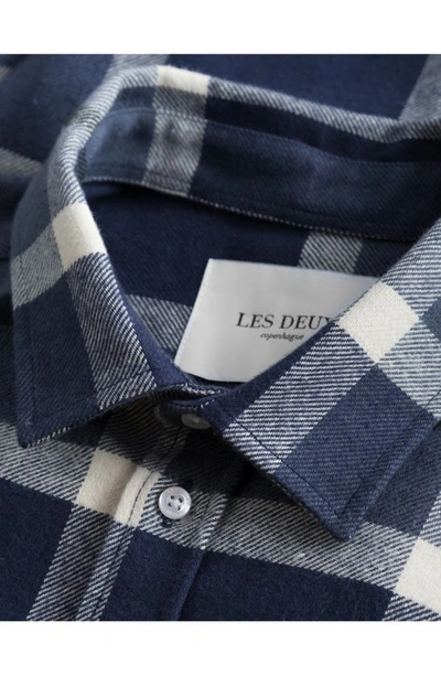 Shop Les Deux Jeremy Check Flannel Button-up Shirt In Dark Navy India Ink