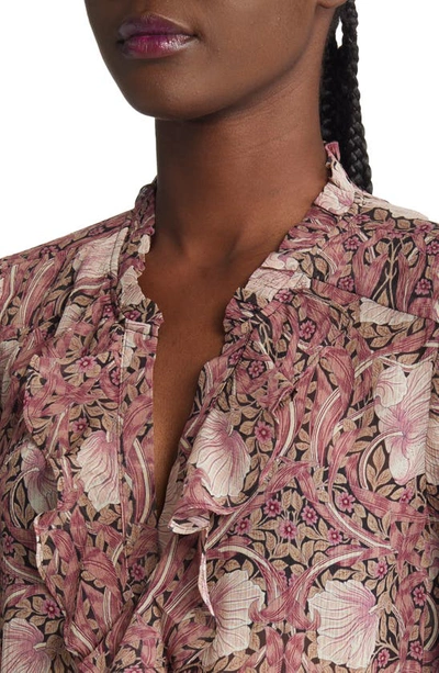 Shop Paige Arianne Print Ruffle Silk Blouse In Pink/ Mauve Multi