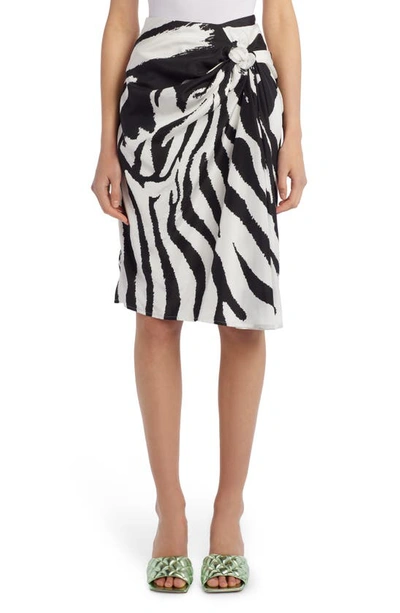 Shop Bottega Veneta Zebra Stripe Knot Front Parachute Skirt In Black/ White