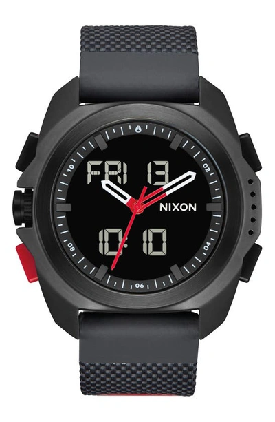 Shop Nixon Ripley Ana-digi Silicone Strap Watch, 47mm In Black/ Black/ Red/ Grey