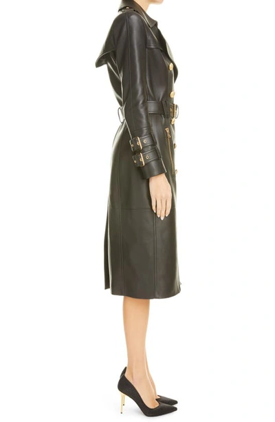 Balmain Black Double-breasted Leather Jacket In 0pa 0pa Noir