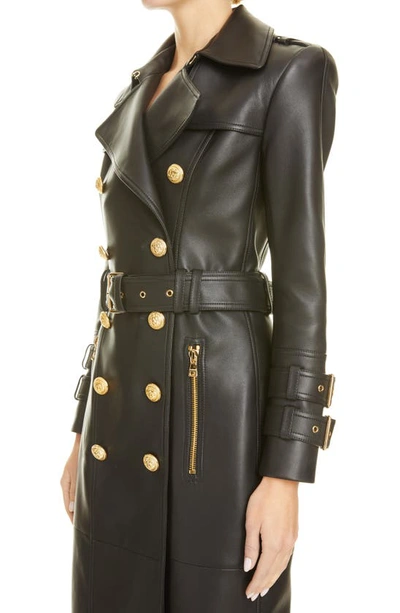 Balmain Black Double-breasted Leather Jacket In 0pa 0pa Noir