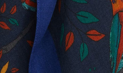 Shop Drake's Bird & Floral Print Wool Scarf In Navy
