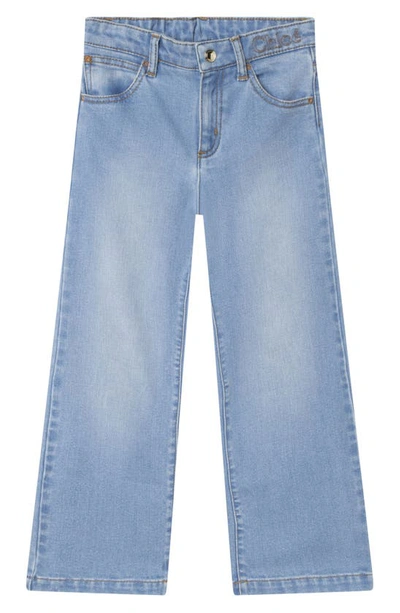 Shop Chloé Kids' Stretch Denim Wide Leg Jeans In Z10 Denim Blue