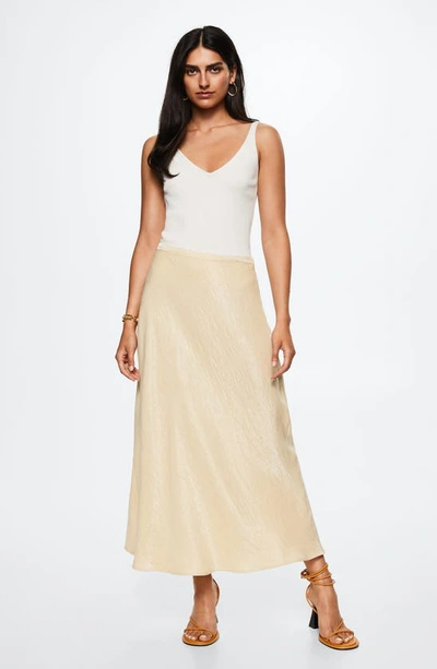 Mango Textured Satin Maxi Skirt In Beige