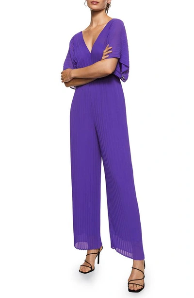 Mango Long Pleated Chiffon Jumpsuit In Purple | ModeSens