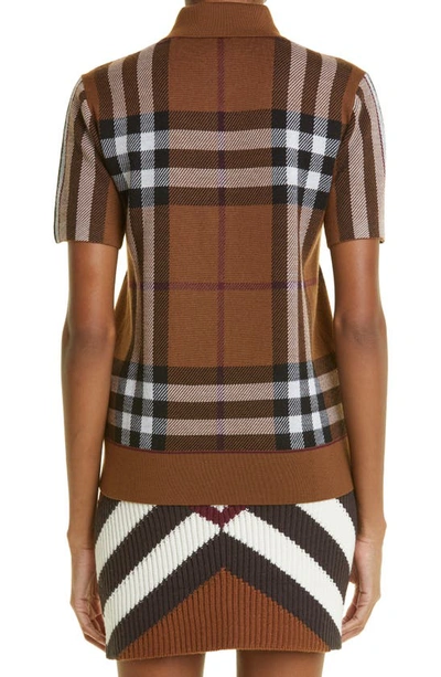 Shop Burberry Frankie Check Merino Wool Sweater Polo In Dark Birch Brown