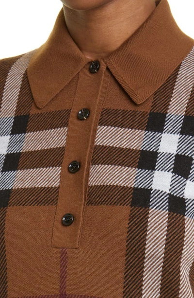 Shop Burberry Frankie Check Merino Wool Sweater Polo In Dark Birch Brown