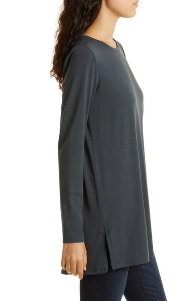 Shop Eileen Fisher Crewneck Long Sleeve Tunic Top In Graphite