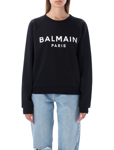 Shop Balmain Eco-designed Cotton Logo Sweatshirt In Black White